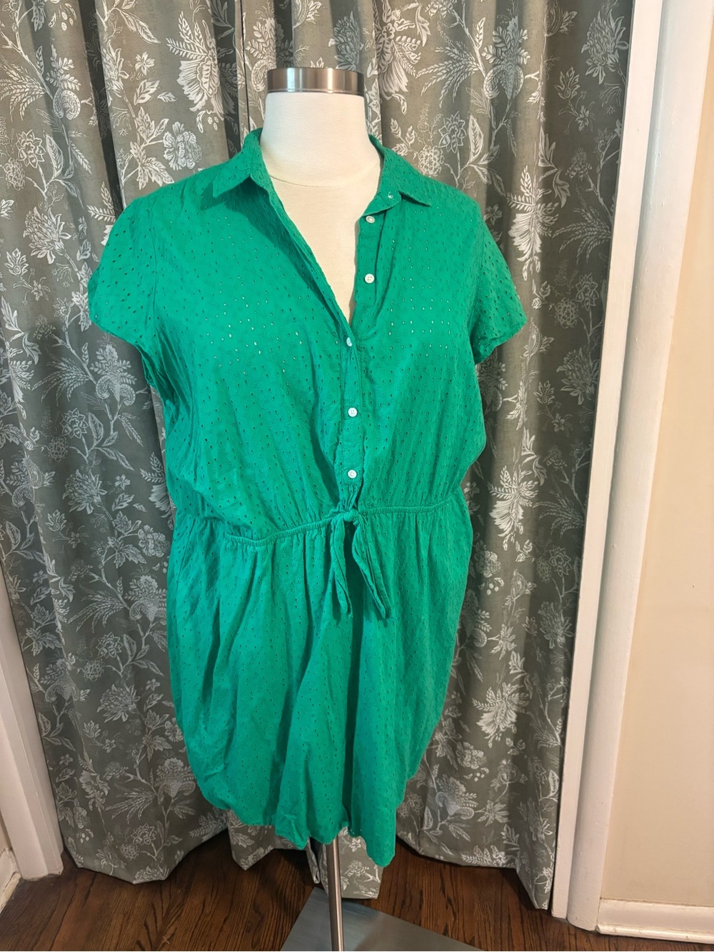 J. Crew Mercantile Bright Green Eyelet Shirt Dress